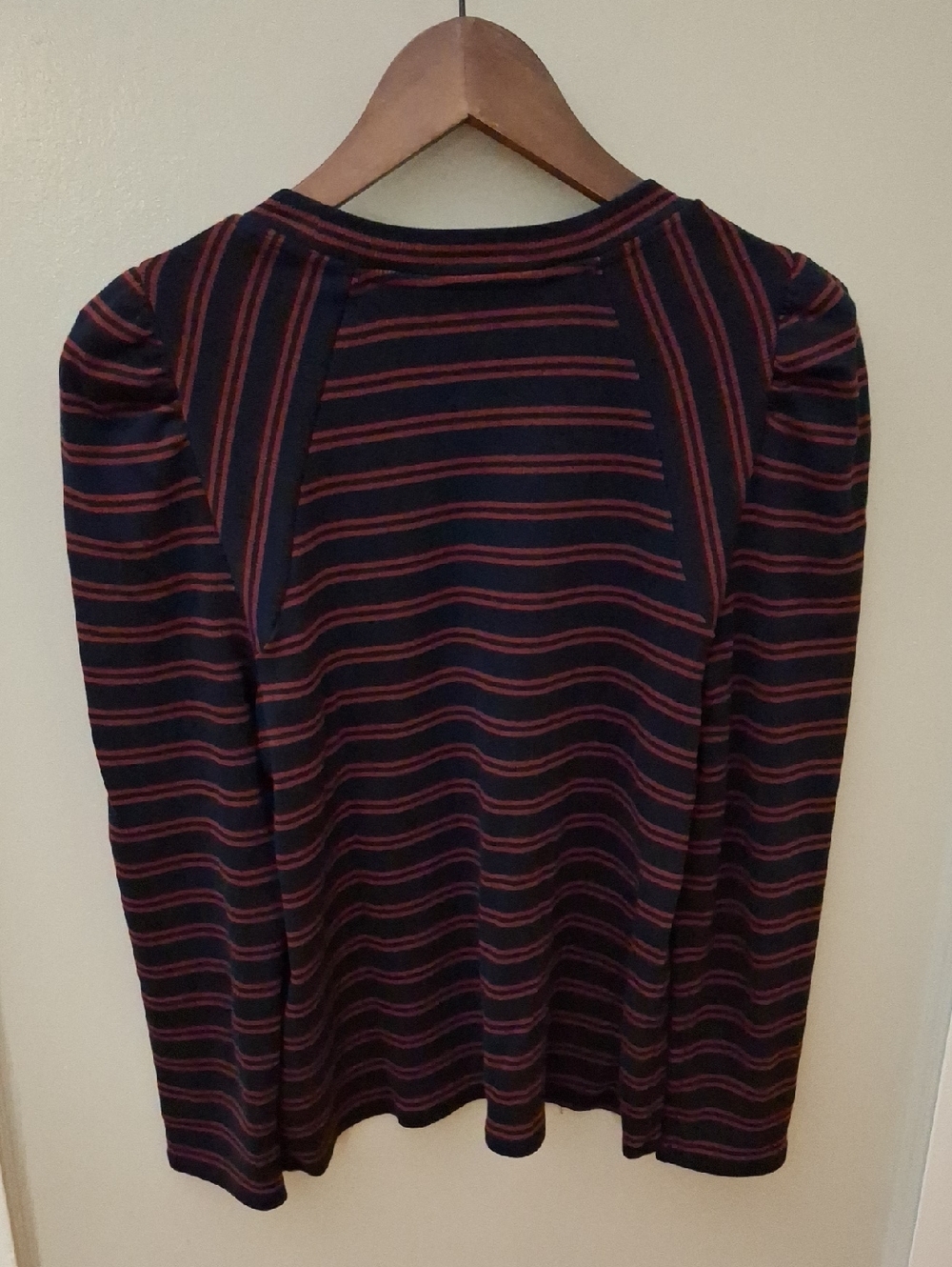 Veronica Beard Delano Navy & Burgundy Striped Puff Shoulder Top_1 - Picture 6 of 8